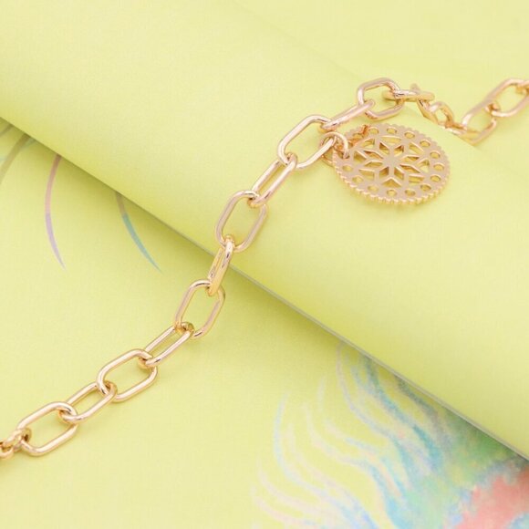 "Rose Gold Plated Bracelet with Cutout Floral Disc Charm, XPBL0880 - Picture 8 of 13